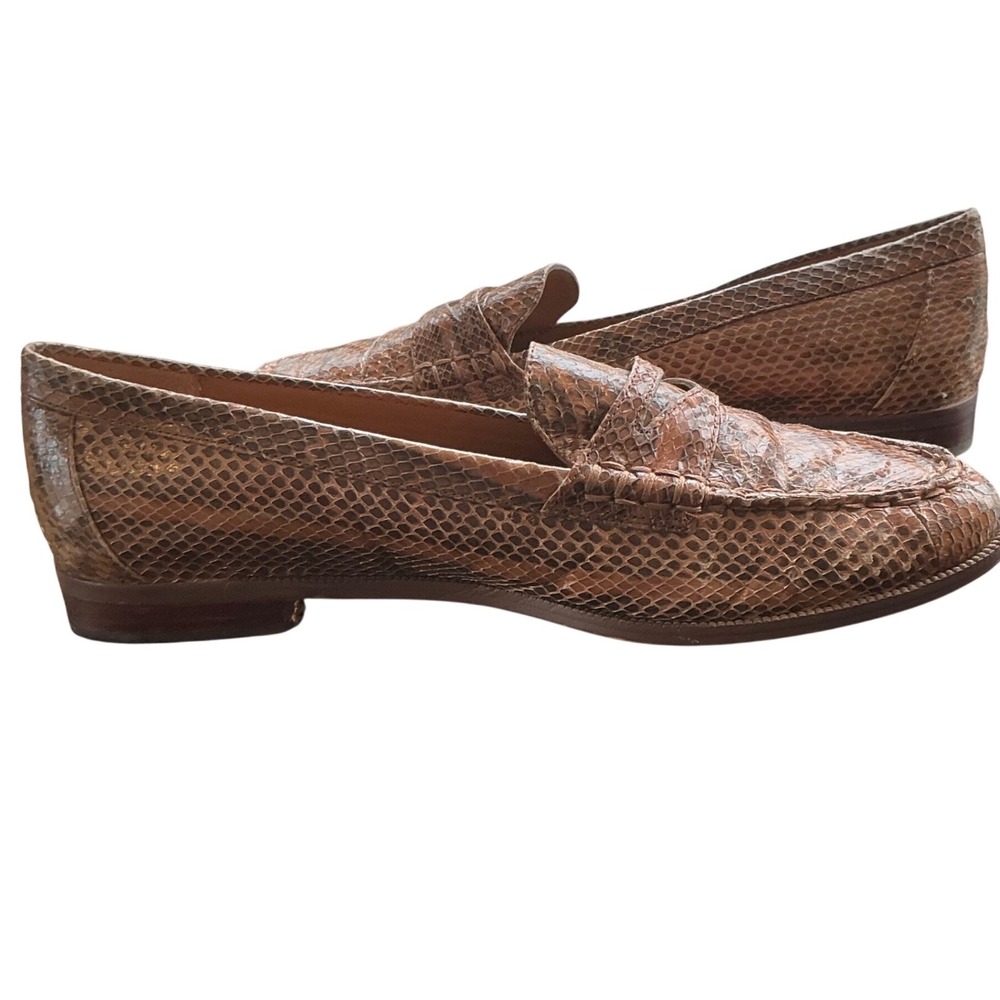 Lauren Ralph Lauren Barrett Snake Leather Penny Loafers Brown Womens Preppy - Picture 5 of 7